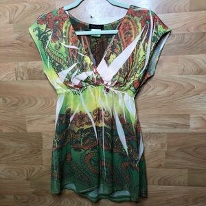 FLEURISH SIZE SMALL SURPLICE PEPLUM SHEER TOP